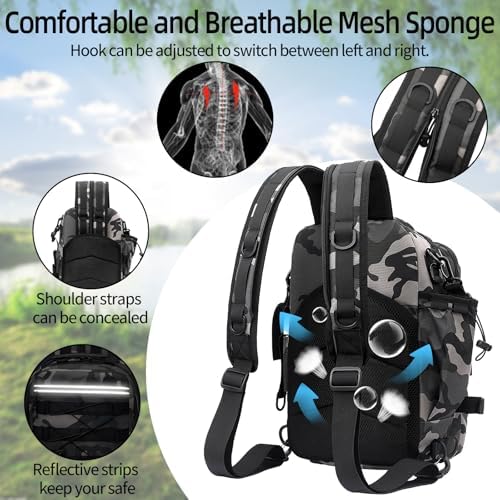 Mochila pesca grande soporte caña impermeable acolchada multibolsillos camuflaje