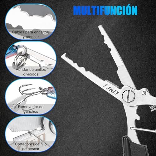 Pinzas pesca multifunción ligeras acero inoxidable removedor anzuelos cordón seguridad