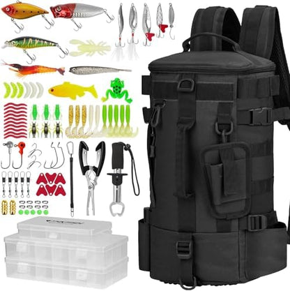 Kit herramientas pesca 85 piezas con bolsa pinzas señuelos báscula digital