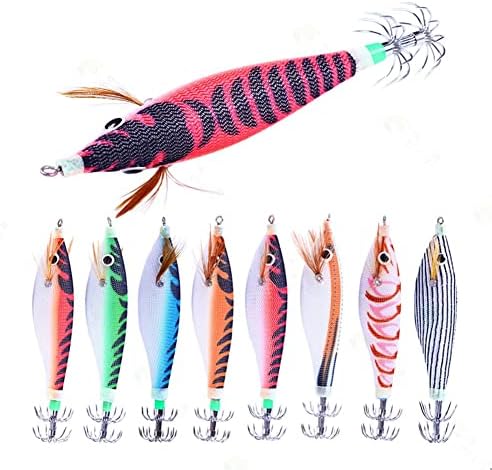 8 piezas jigs calamar luminosos 9.6g 10cm madera camaron cebos sepia