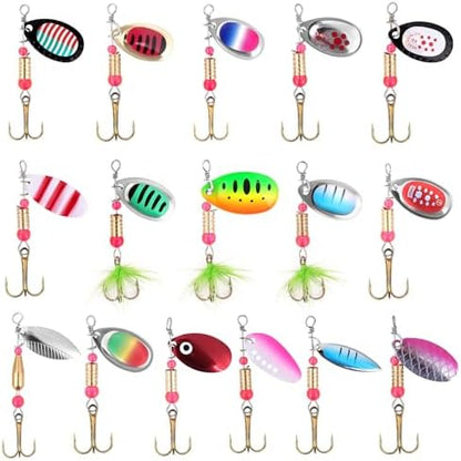 Kit señuelos pesca anzuelos cucharas spinners trucha lucio perca