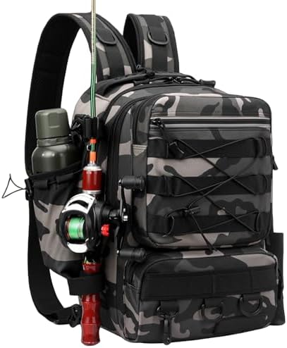 Mochila pesca hombres bolsa equipo soporte cañas almacenamiento gris grande