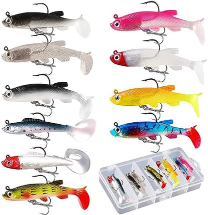 Kit 10 señuelos suaves pvc 8cm spinning bass lucio carpa