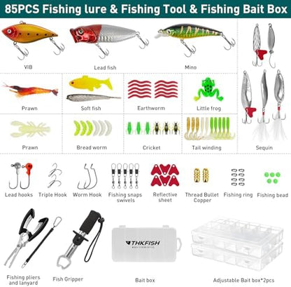 Kit herramientas pesca 85 piezas con bolsa pinzas señuelos báscula digital