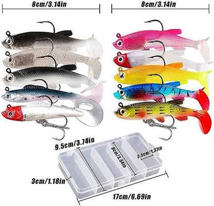 Kit 10 señuelos suaves pvc 8cm spinning bass lucio carpa