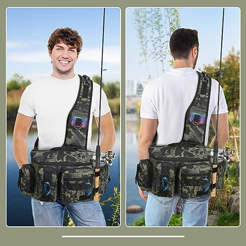 Bolsa pesca mochila accesorios con cinturón correa acolchada reflectantes