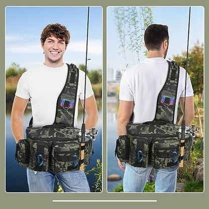 Bolsa pesca mochila accesorios con cinturón correa acolchada reflectantes