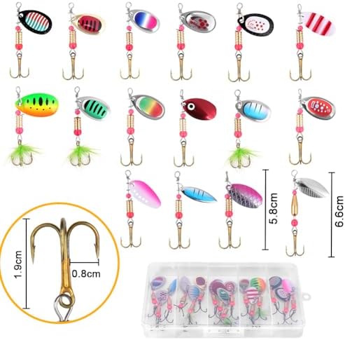 Kit señuelos pesca anzuelos cucharas spinners trucha lucio perca