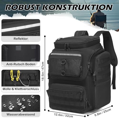 Mochila pesca impermeable 45L soporte caña senderismo camping trekking