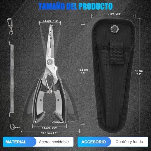 Pinzas pesca multifunción ligeras acero inoxidable removedor anzuelos cordón seguridad