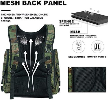 Mochila pesca con 4 bandejas almacenamiento grande cubierta lluvia