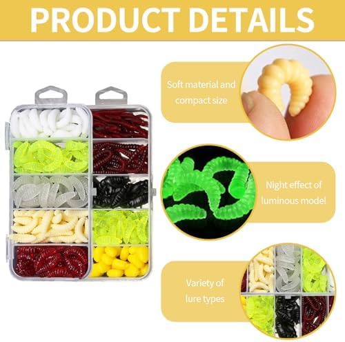 250 accesorios gusanos artificiales suaves luminosos cebos caja set