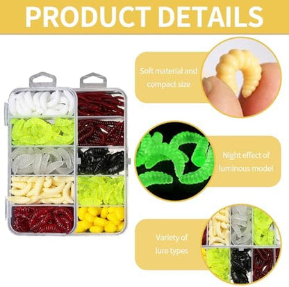 250 accesorios gusanos artificiales suaves luminosos cebos caja set