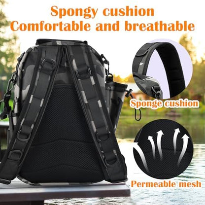 Mochila pesca hombres bolsa equipo soporte cañas almacenamiento gris grande