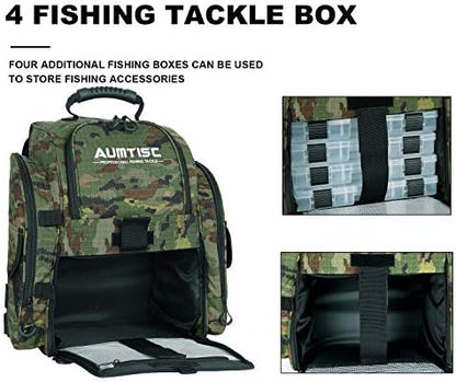 Mochila pesca con 4 bandejas almacenamiento grande cubierta lluvia