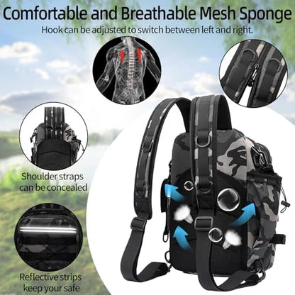 Mochila pesca grande soporte caña impermeable acolchada multibolsillos camuflaje