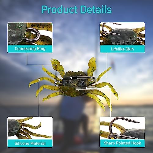 3 piezas señuelos suaves simulación cangrejo anzuelos salada artificial