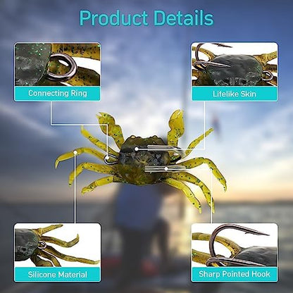 3 piezas señuelos suaves simulación cangrejo anzuelos salada artificial